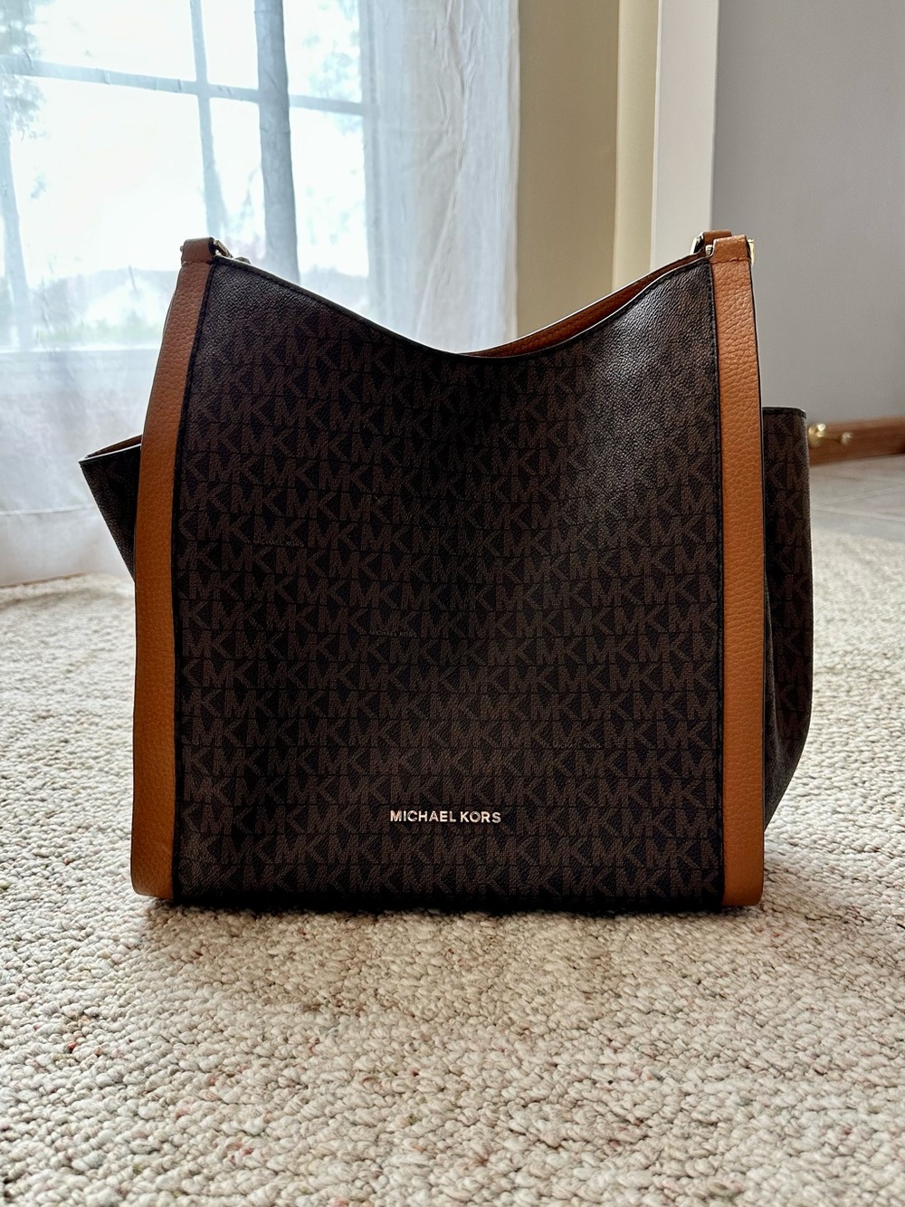 Michael Kors Brown Logo Hobo with Tan Trim
